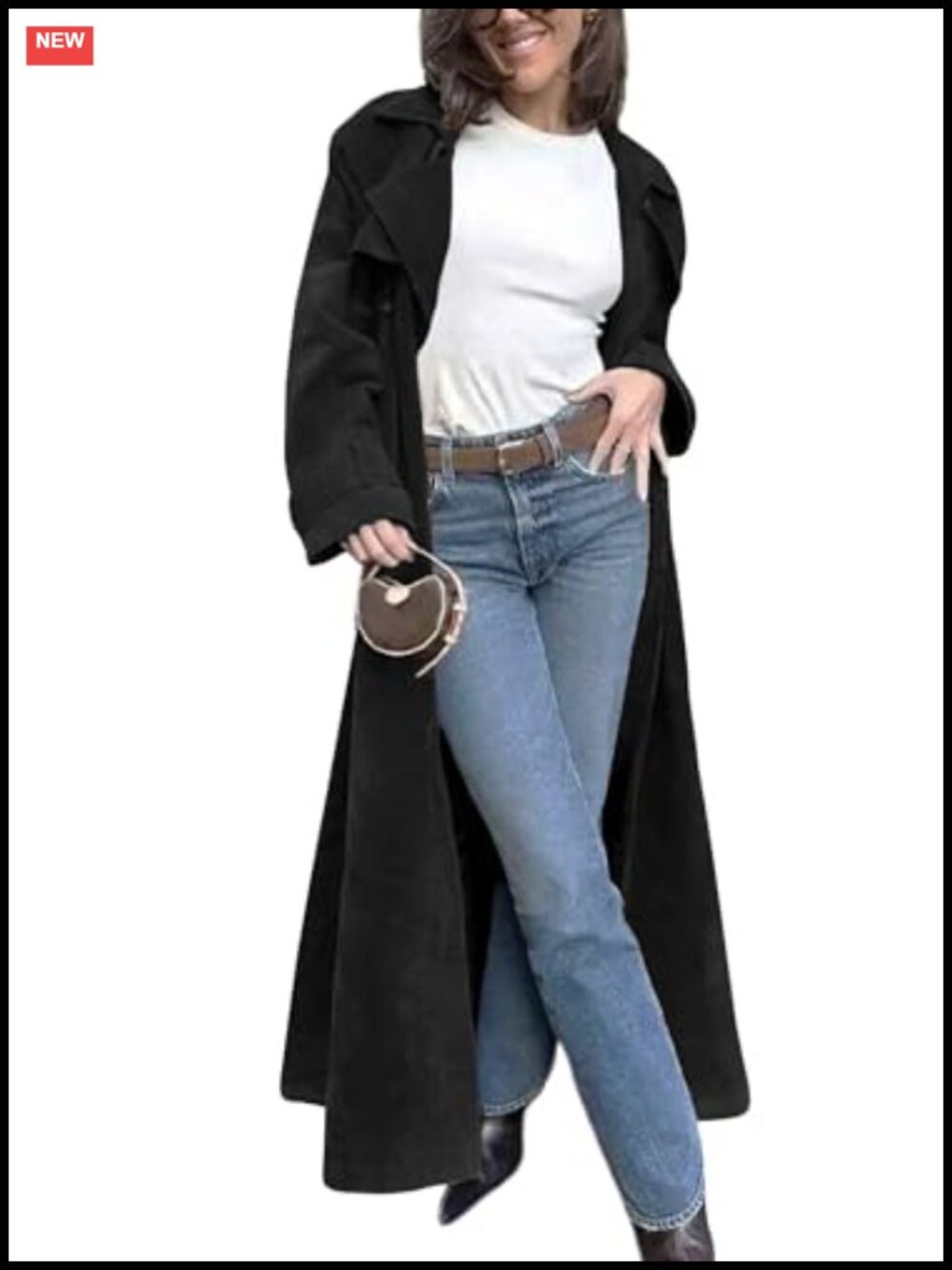 Faux Suede Long Trench Coat Notched Lapel Double Breasted Belted Pea Coat